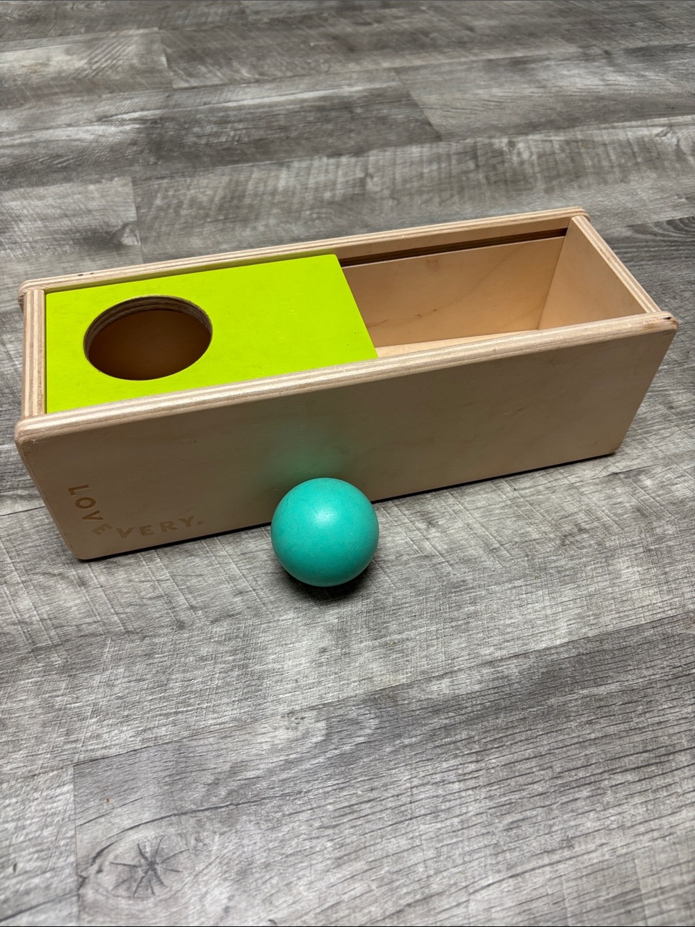Lovevery Wooden Ball Drop Toy in Lime & Teal